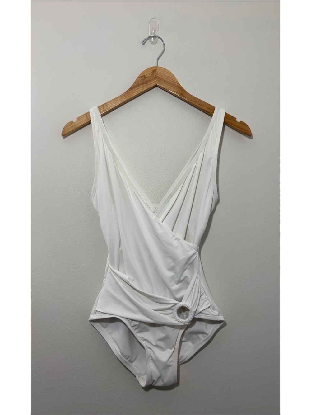 MICHAEL Michael Kors white surplice-chest ring detail one piece swimsuit (XS)